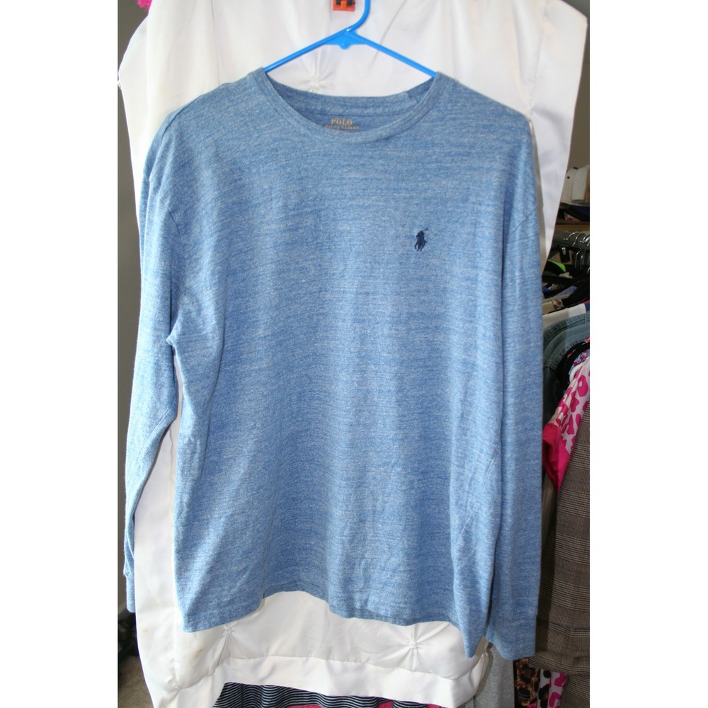 Polo Ralph Lauren Womens Blue Heathered Long Sleeve T-Shirt Crewneck Pony Logo M